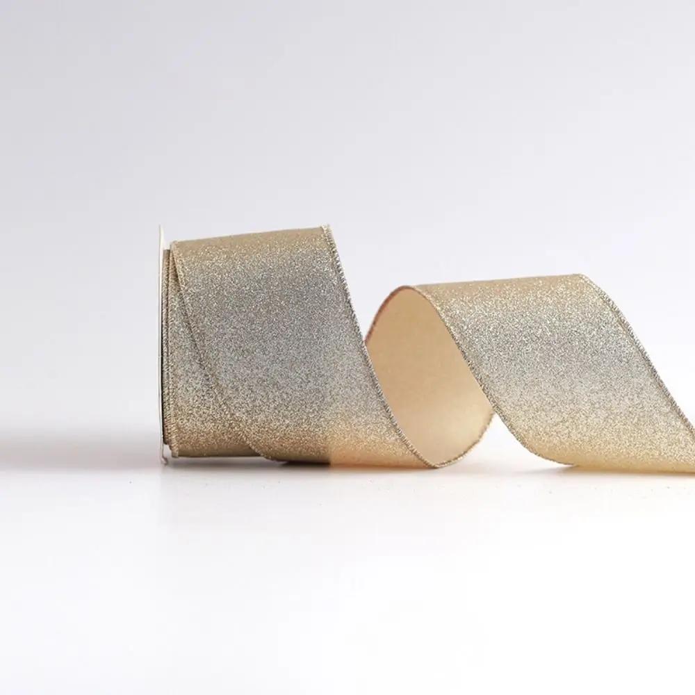 10 Yards Christmas Ribbons Imitation Hemp Material Champagne Gold Weave Ribbon Wired Edge Christmas Gift Packaging