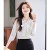 Troloman Women's V-Neck Bow Tie Long Sleeve Blouse