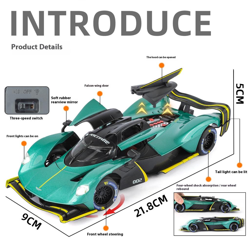 1/24 Martin Valkyrie Model Toy Cars Alloy Diecast Sound Light Doors Opened Pull Back Shock Absorption Toy Vehicles Kids Gifts