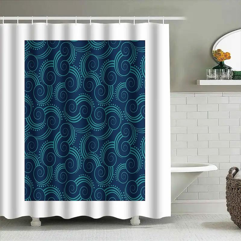 Ocean Wave Shower Curtain Blue Sea Pattern Bathroom Decor Beach Themed Backdrop Waterproof Fabric Modern Coastal Vibes