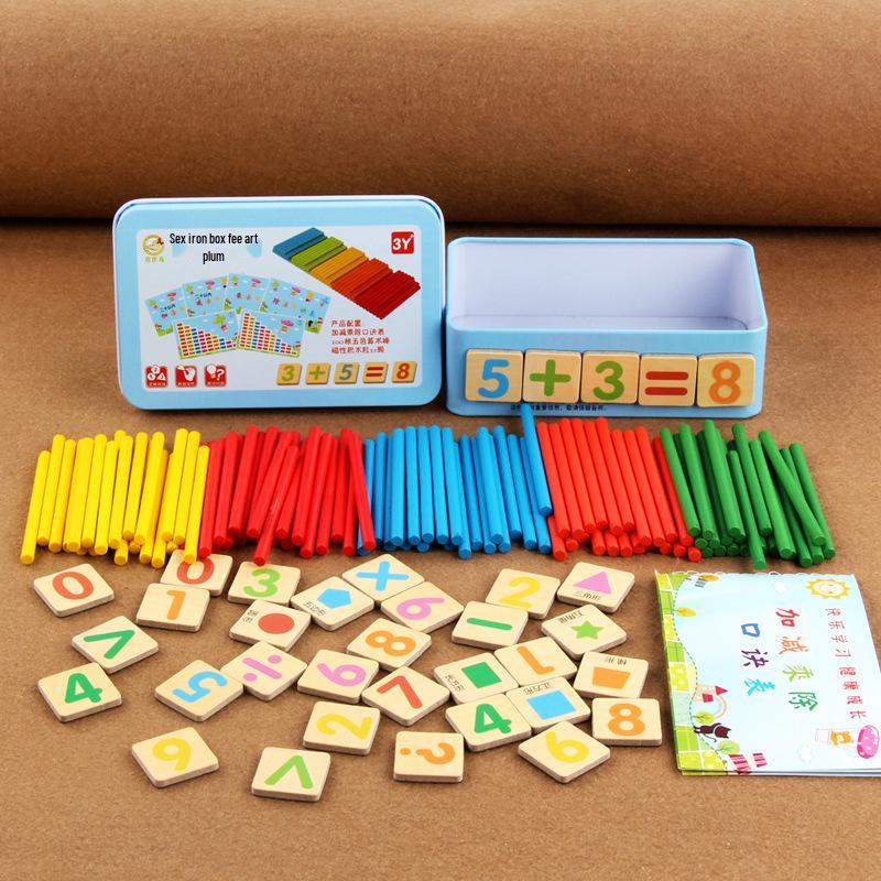 Wooden Digital Arithmetic Rod Set - 100 Pieces for Primary School Math.
