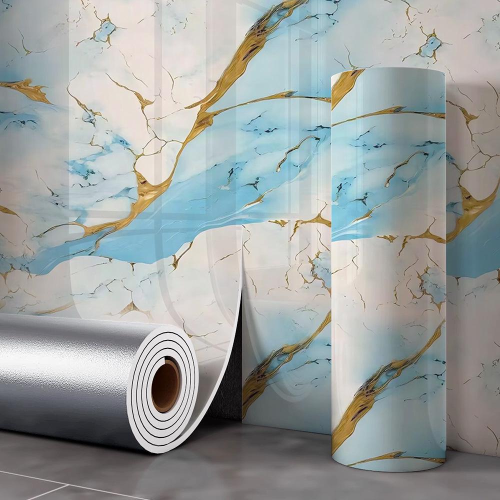 Gold-Plated Marble-Style Waterproof Wall Stickers for TV Backgrounds