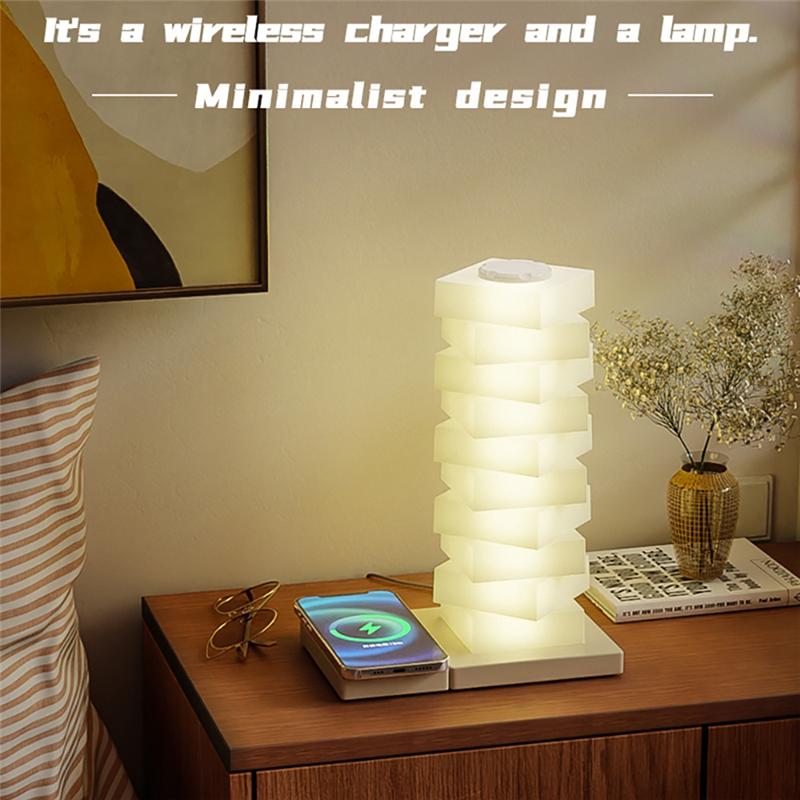 A74E-LED Bedside Table Lamp Wireless Charger Night Light Ambient Light RGB DIY Dimmable Nightstand Lamp Bedroom Dec