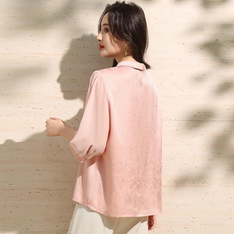 Elegant Chinese Style Summer T-shirt for Middle-aged and Elderly Women: Dignified Seven-point Sleeve Loose Top