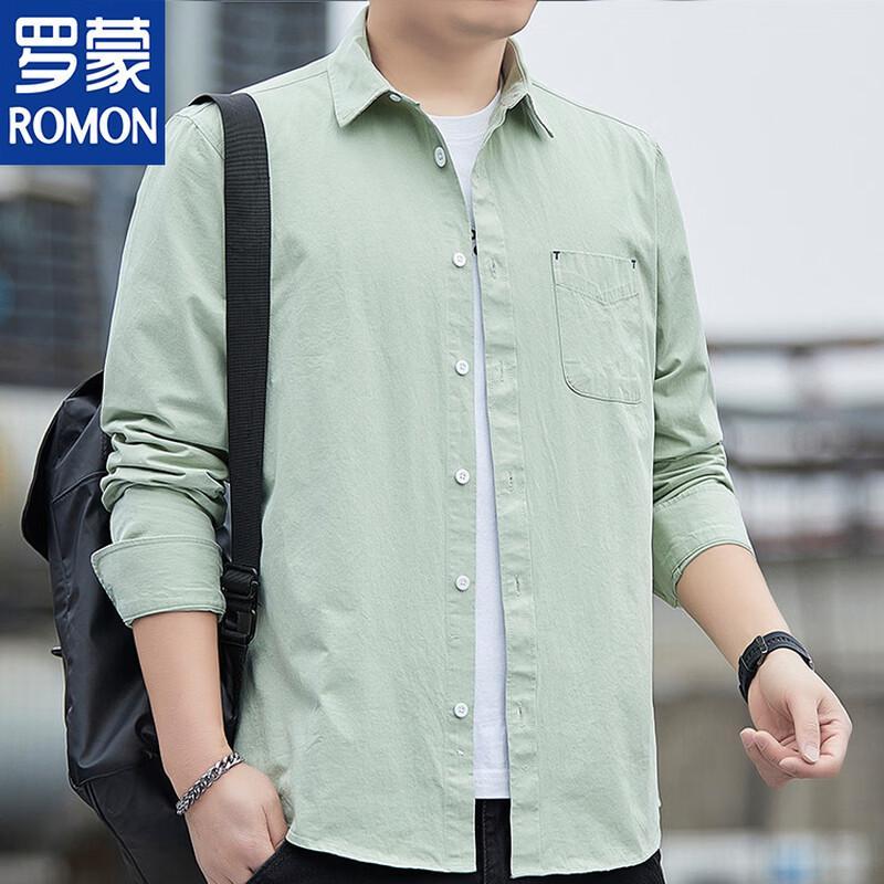 ROMON Men's Pure Cotton Long-Sleeve Casual Shirt