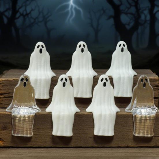20 Pcs Mini Ghost Ornaments Sitting Ghost Miniatures Halloween Screaming or Smiling Ghost Decorations for Flower Pot Bookshelf Windowsill Edge