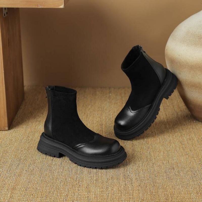 

Корейская версия женских ботинок-рыцарей на резиновой платформе большого размера, женские нескользящие ботильоны на среднем каблуке, осенне-зимние, квадратный каблук, круглый носок, так 39