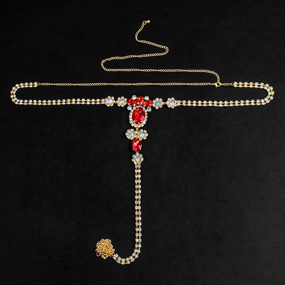 Cross-Border Hot-Selling Ruby Rhinestone Bikini Body Chain Thong