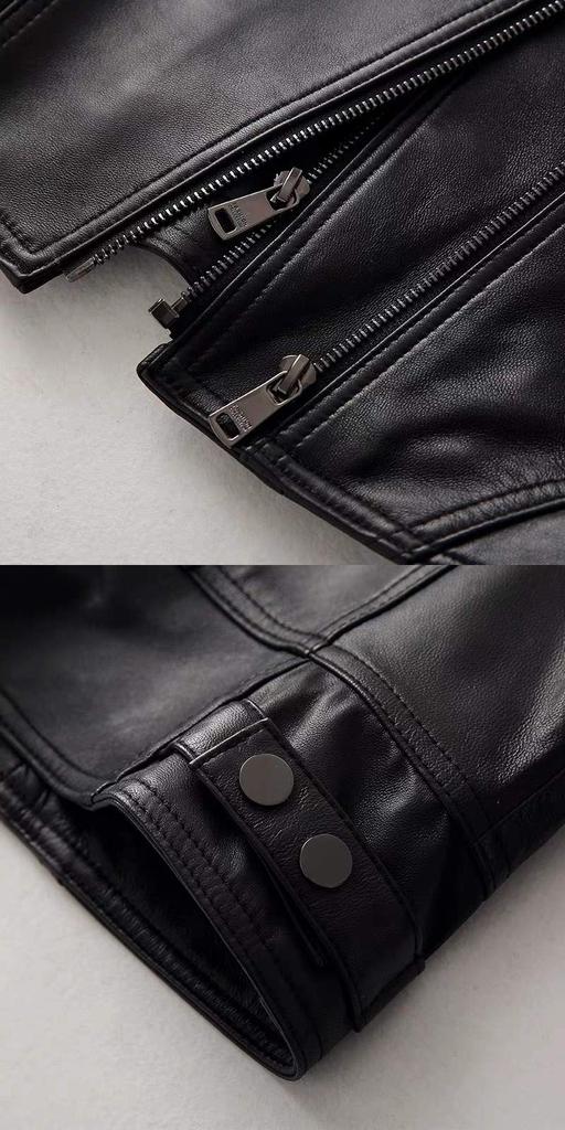 JINLUN Leather Biker Jacket with Stand Lightweight and Durable Lambskin Genuine Leather Great Gift for Plus Size Women's Collar, Leather, Black,