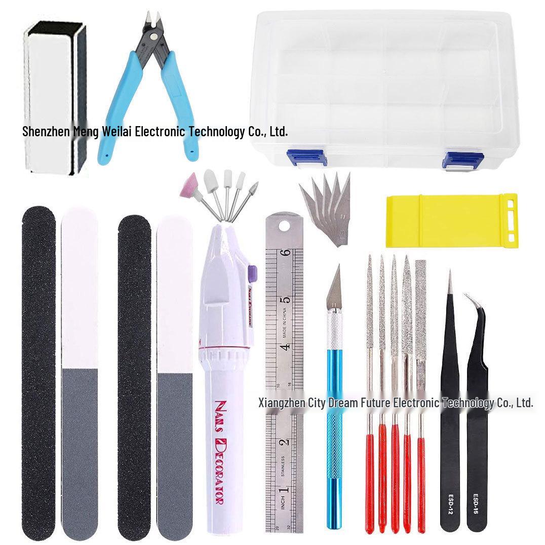 Gundam Model Tool Set: 28-Piece Beginner Kit with Hobby Knife, Nippers, Sanding Tools, Tweezers, and Storage Box