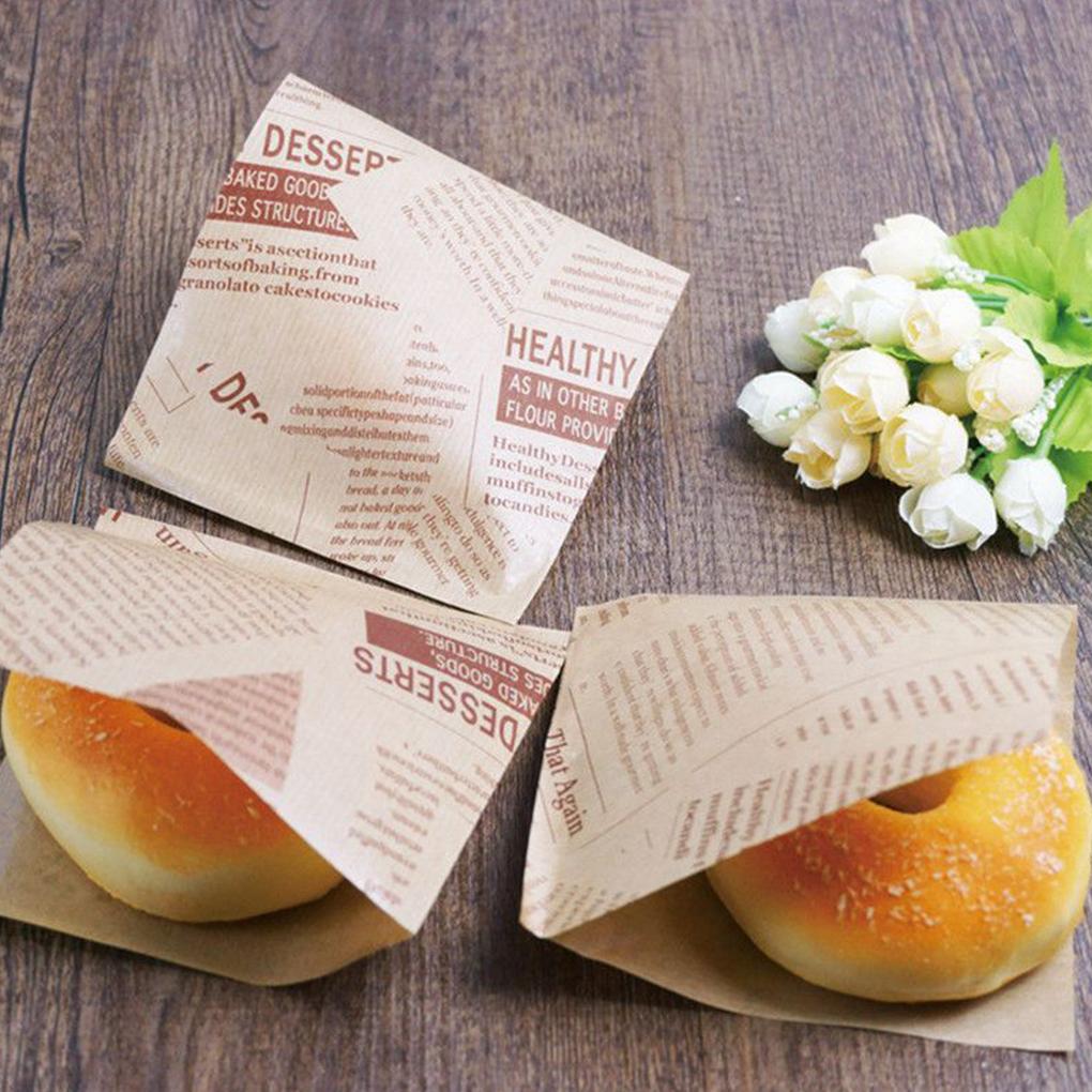 100Pcs Sandwich Bags Grease Proof Kraft Paper Bag Packaging for Dessert
