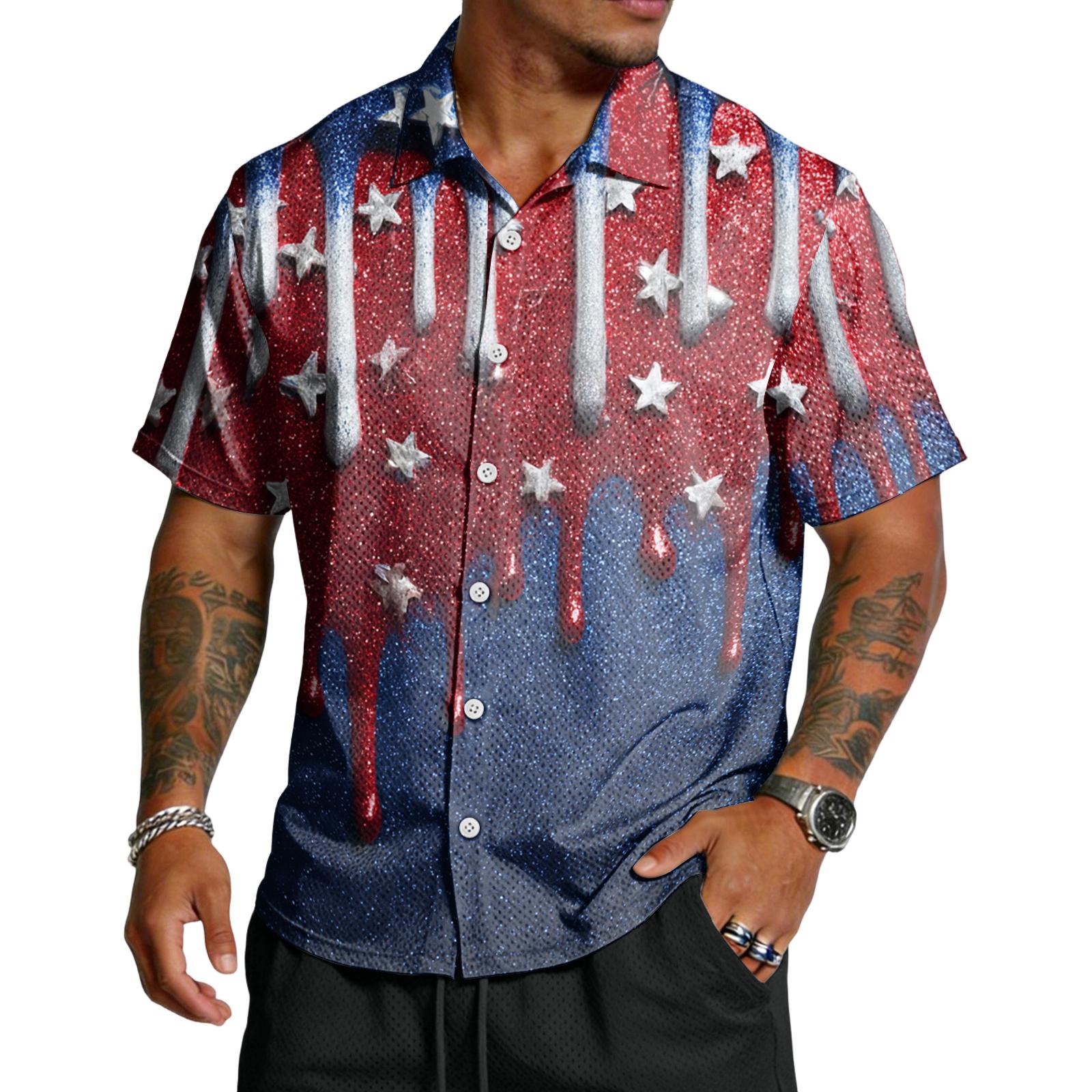 

Men s Casual Independence Day Printed Lar Lightweight Breathable Short Sleeve Shirt XL