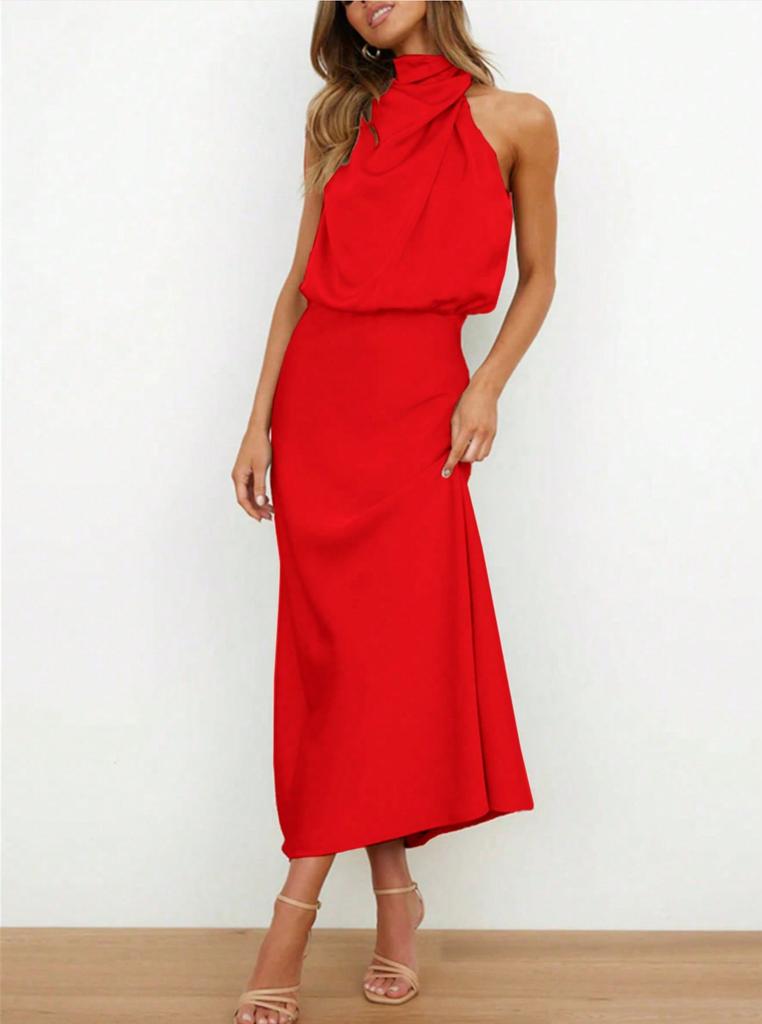 Spring and summer new high-end satin sleeveless dress fashionable and elegant temperament light evening dress