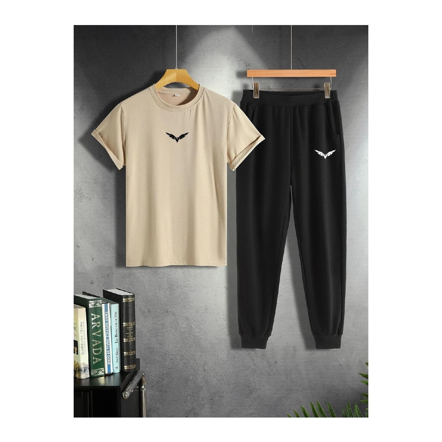 

Чоловічий чорний спортивний костюм унісекс, футболка з принтом Wing, oversize S