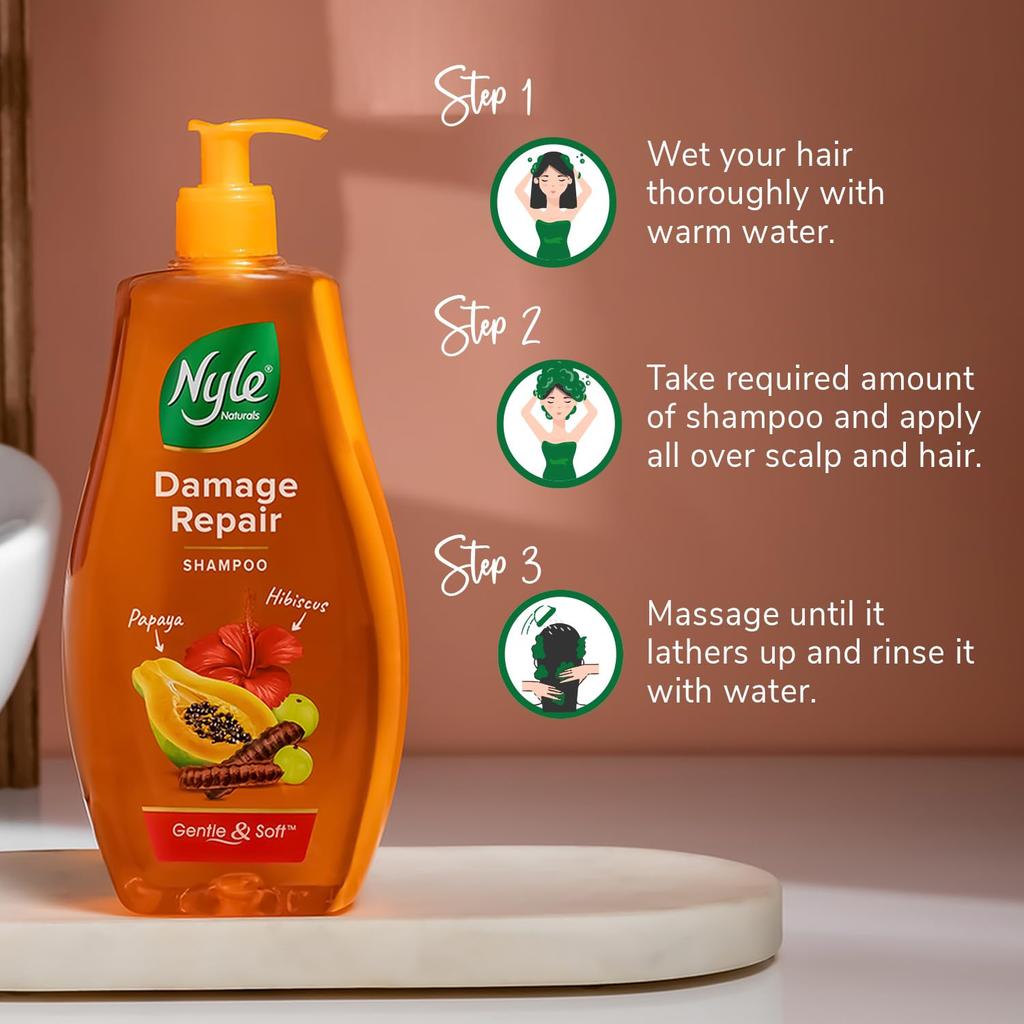 Nyle Naturals Damage Repair Shampoo 1L | Gentle Hair Repair & Hydration For Women And Men