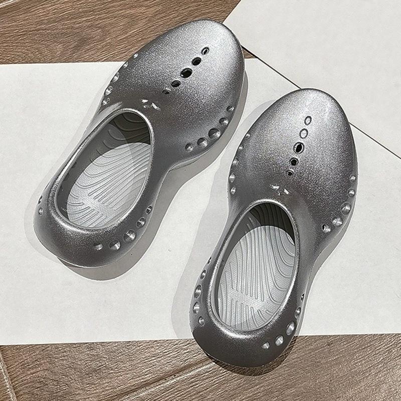 

Summer new cross flower full bag head slippers women s thick-soled non-slip outer wear thick-soled slippers 39 серебряный