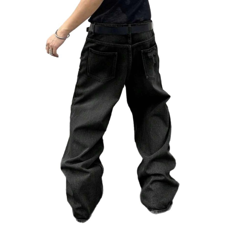 American high street niche design sense super fire ripped pants summer new ins dark wind denim wide-leg pants