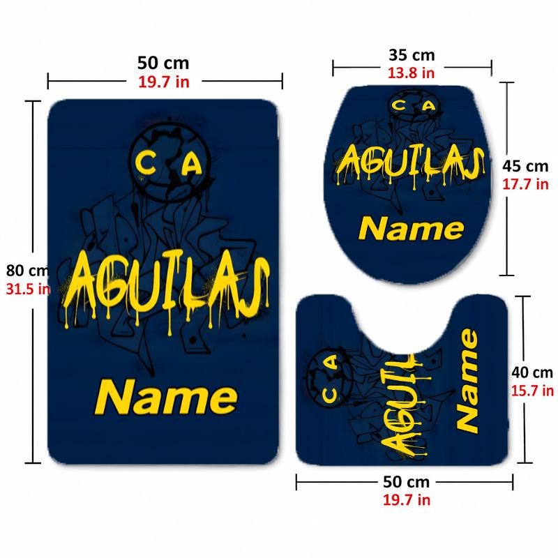 Club America (5) Custom name Flannel Toilet 3 Piece Set Soft Bathroom Rug Toilet Seat Cover for Bathroom Home Decor