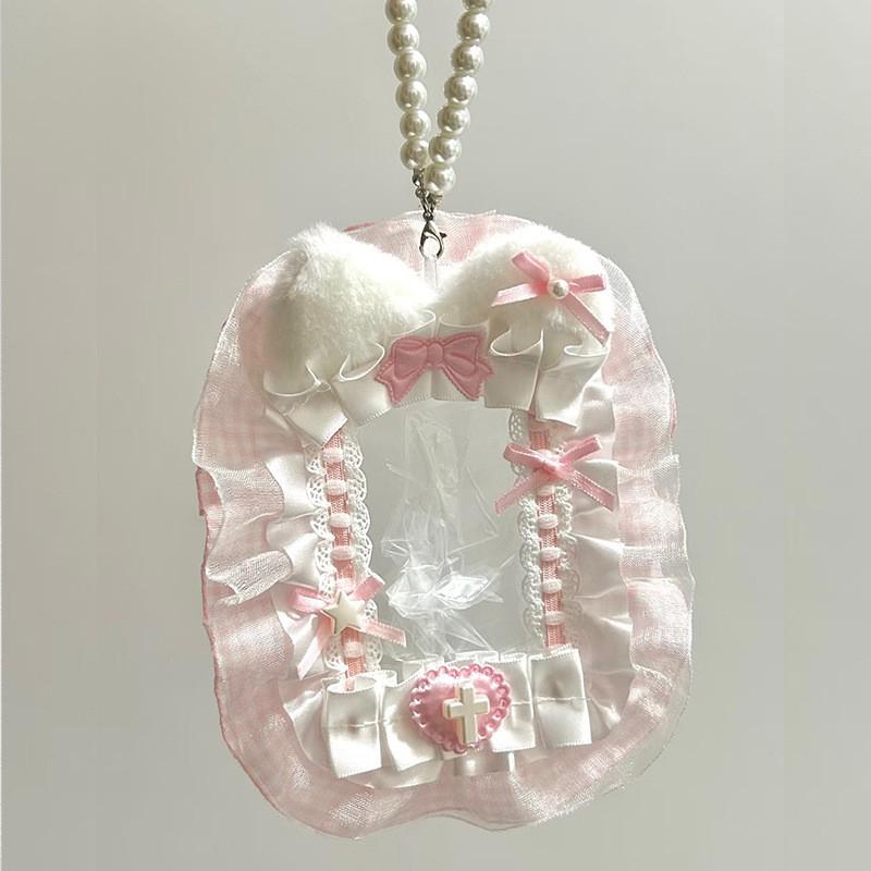 Diy Plush Lace Poker Card Holder Kpop Photocard Case Ribbon Bow Lolita Sweet Toploader Anime Itabag Ornament Id Card Display