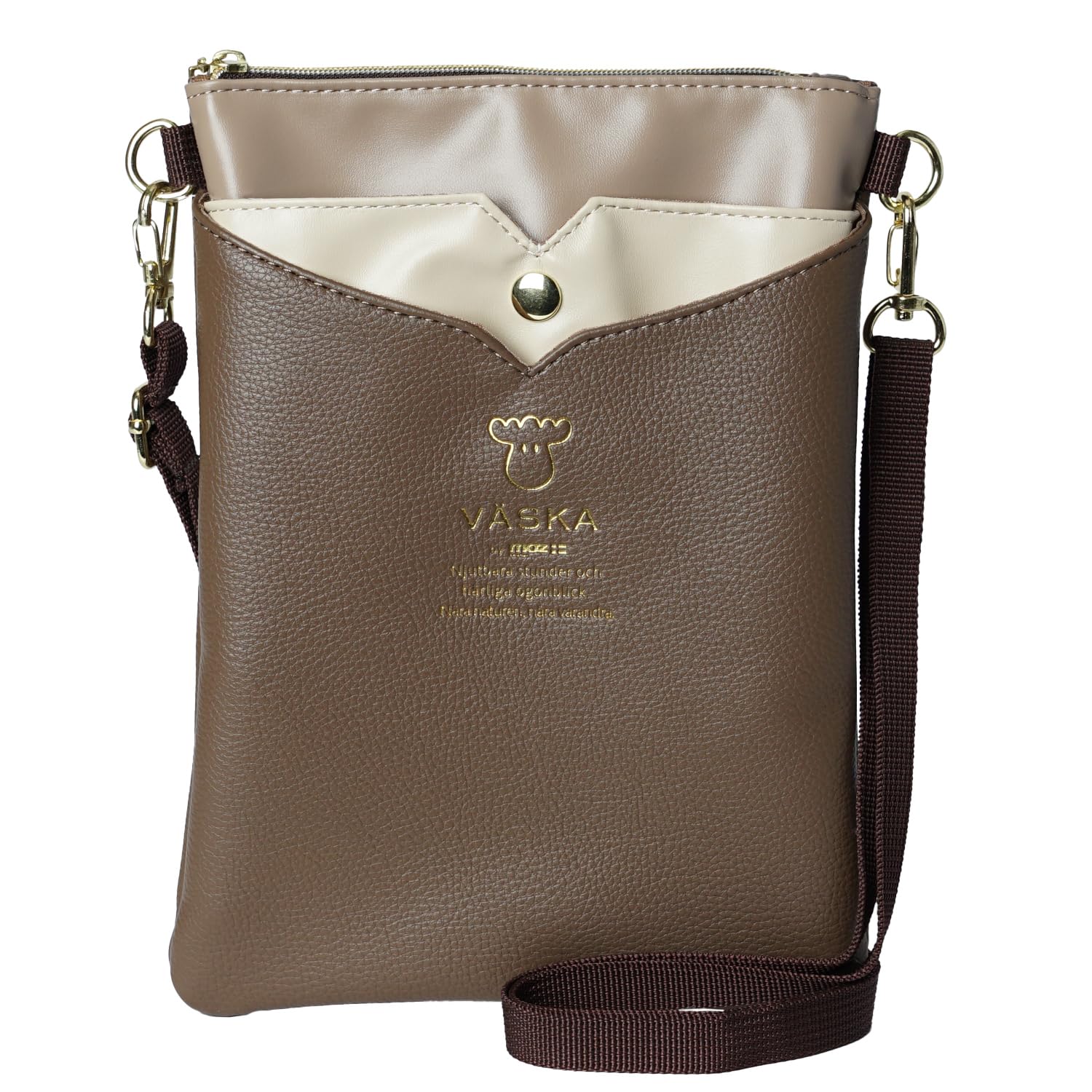 

VASKA by moz Sylphy Women s Shoulder Bag, Smartphone, Wallet, Pouch, Faux Leather, Shoulder or Crossbody, Lightweight, Vertical, Moose Print, Nordic