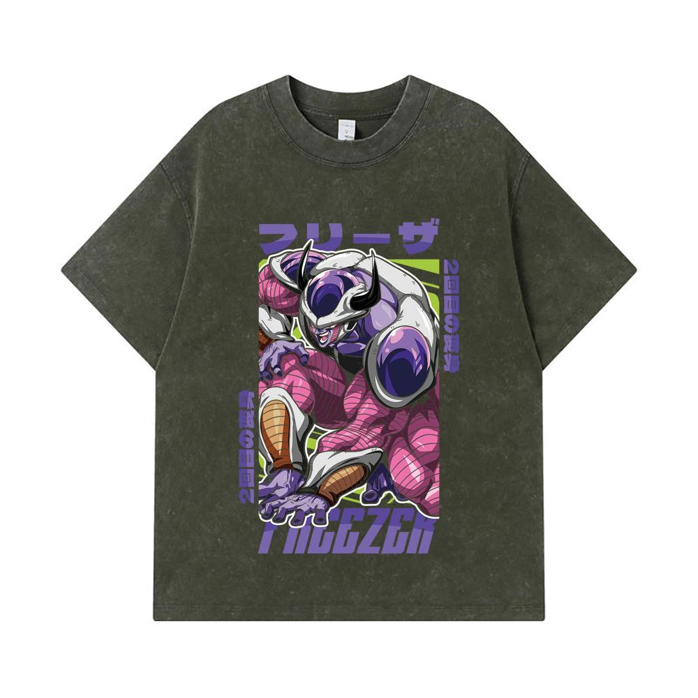 

275 GSM Washed T-shirts 100% Cotton Dragon Ball V72 King Cold Print Unisex Heavy Cotton T Shirt S армия зеленый