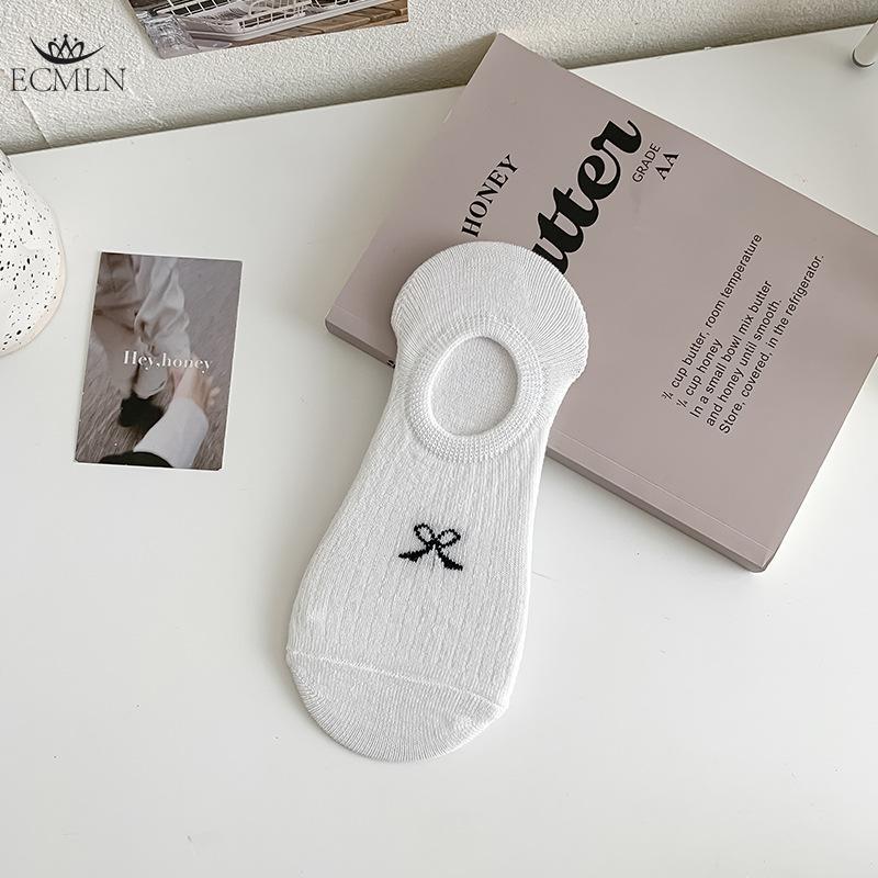 Süße unsichtbare Socken mit Schleife, süßer All-Match-Trend, einfache Bootssocken, flacher Mund, Anti-Drop-Ferse, dünne Damensocken