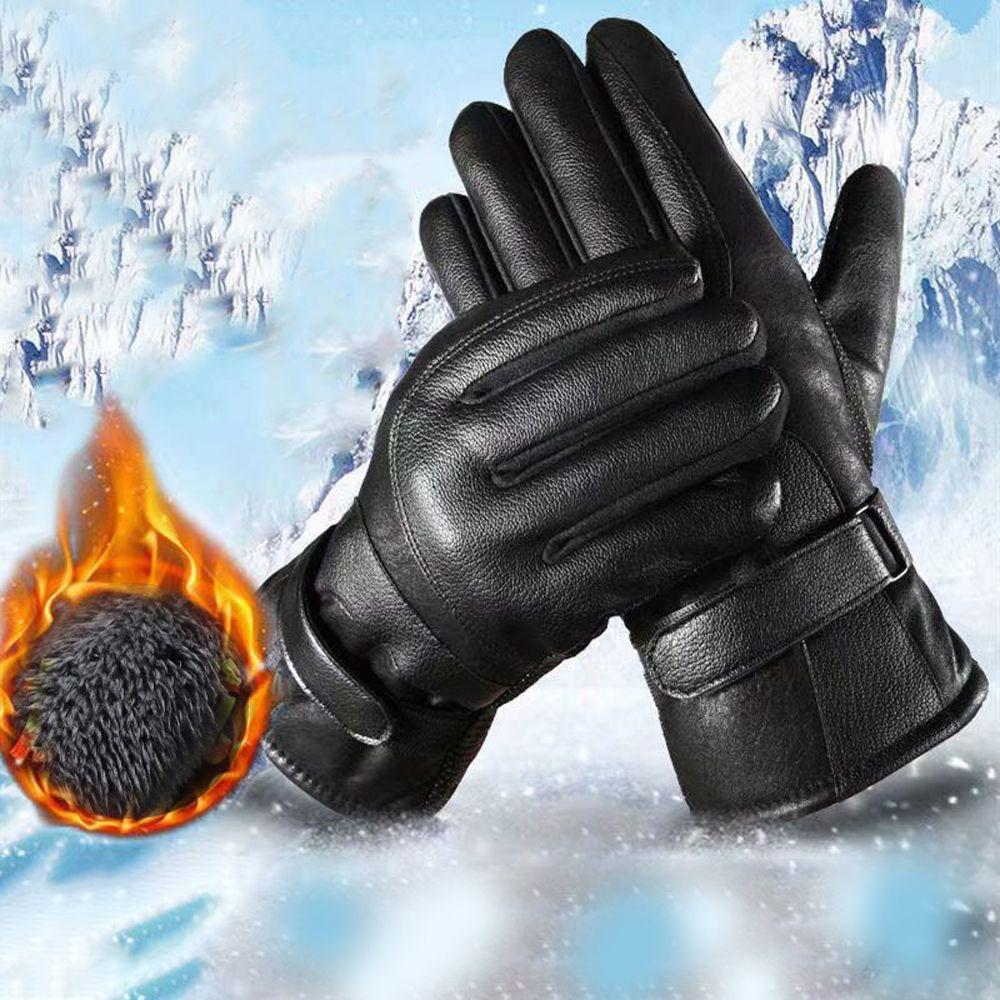 Outdoor Clambing Driving Thicken Warm Korean Mittens Men Black Gloves PU Leather Winter Gloves