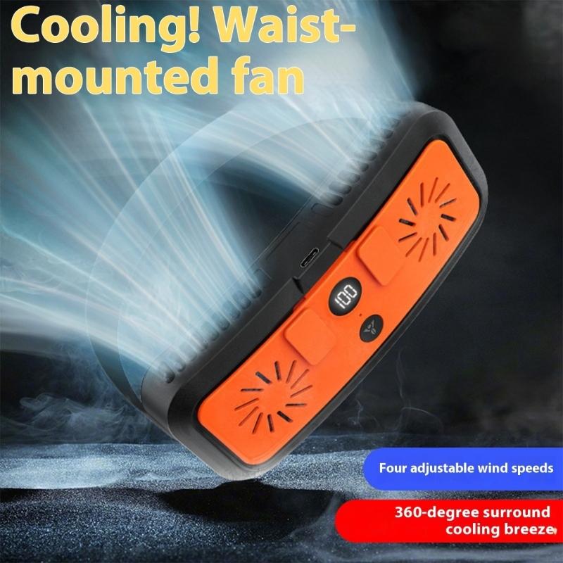 Outdoor Waist Fan Leafless Hanging Charging Lighting Function 4 Speed Mini Portable Strong Cooling Fan Camping