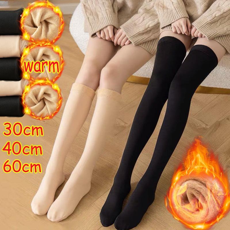 Winter Thicken Velvet Over Knee Socks For Women Warm Thigh High Long Socks Skin Black Plush Thermal Stocking Compression Legging