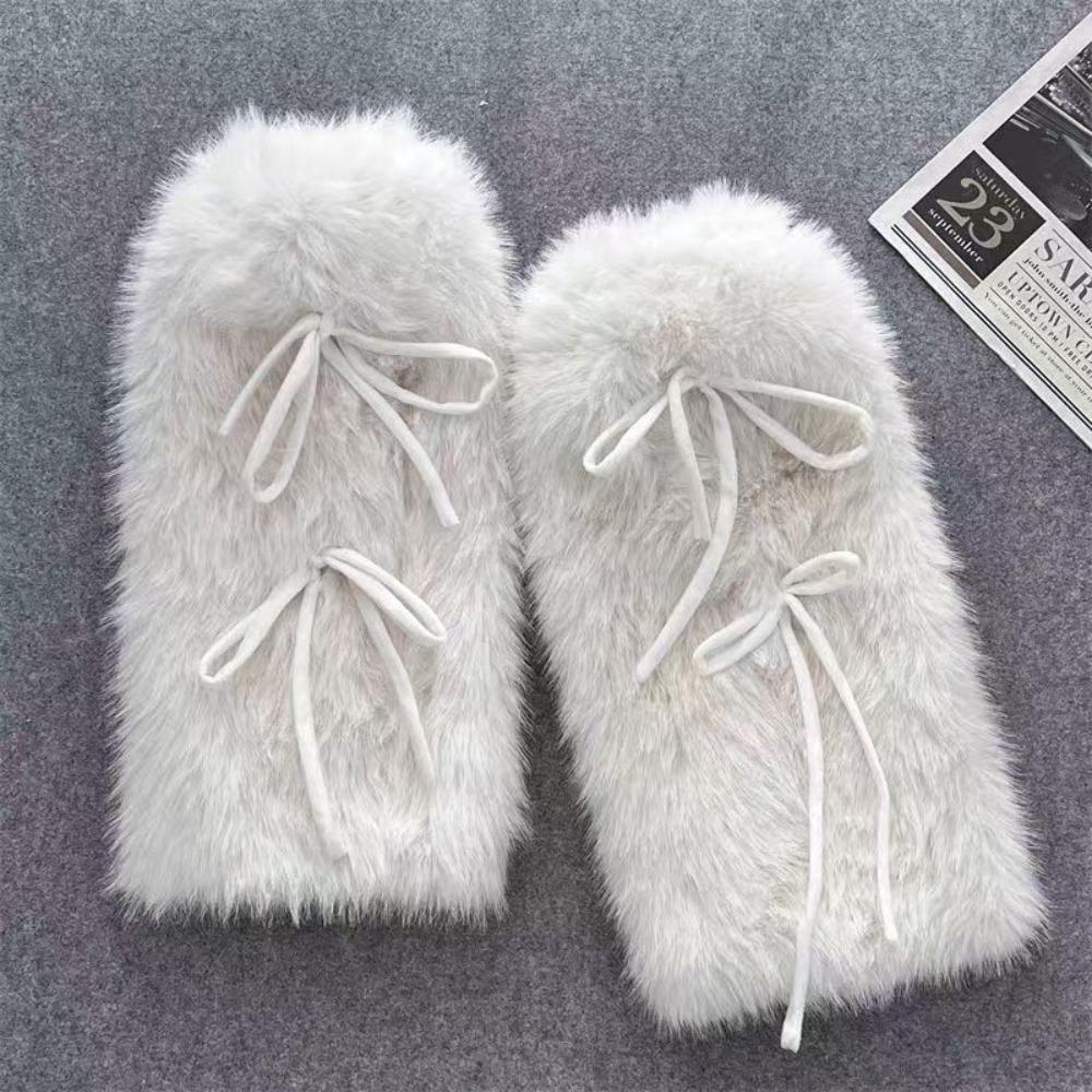 

Bowknot Ribbon Leg Warmers Fuzzy Plush Boot Cover JK Foot Cover Sweet Harajuku Style білий