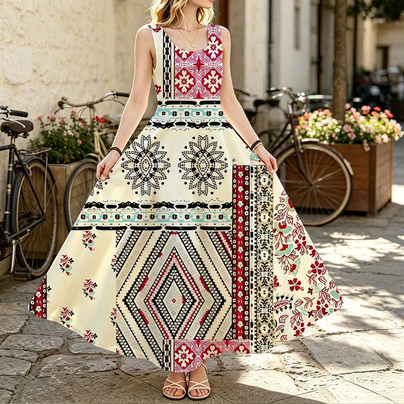 Floor Length Maxi Dress Minimalist,Bohemian Sleeveless,Breathable,Fashion Spliced,Comfortable,Ideal For Vacation & Spring Autumn Layering