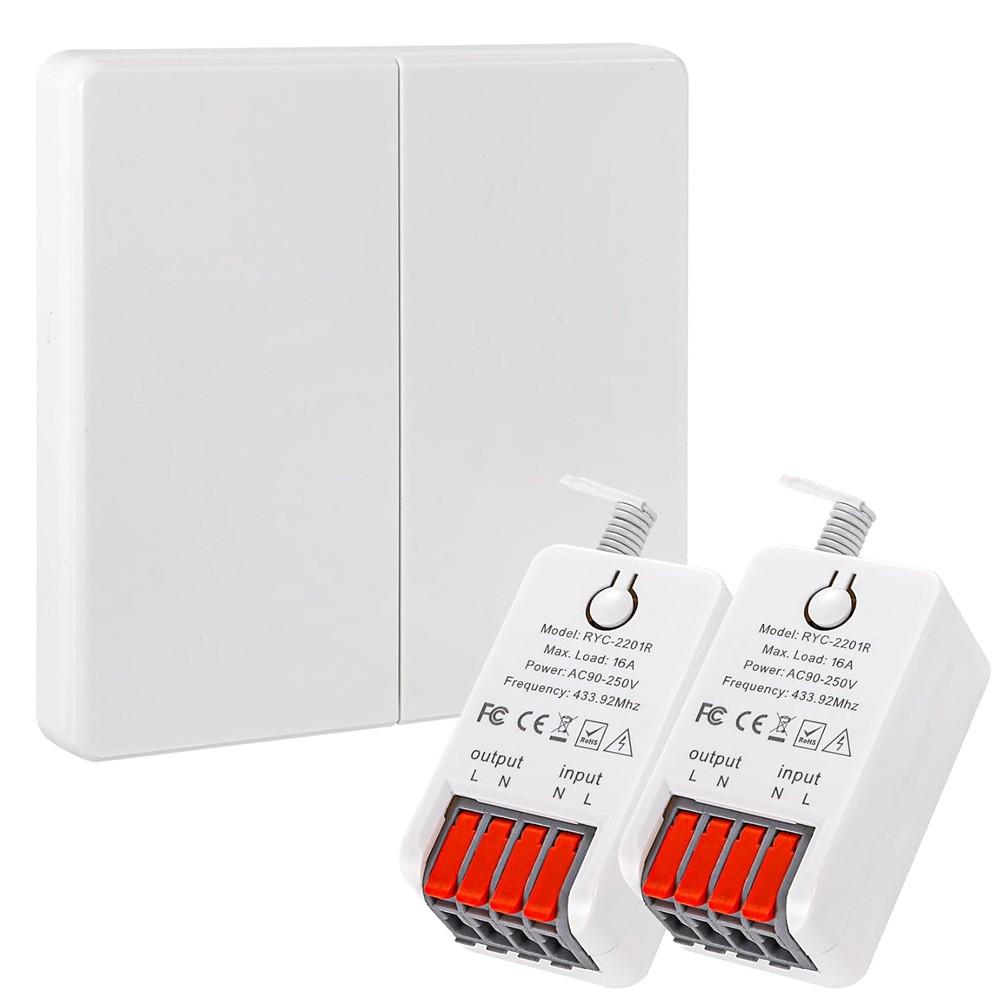 Wireless Light Switch Kit Featuring 86 Wall Panel and 16A Relay Receiver Supporting Multiple Wireless Switches for Shared Use