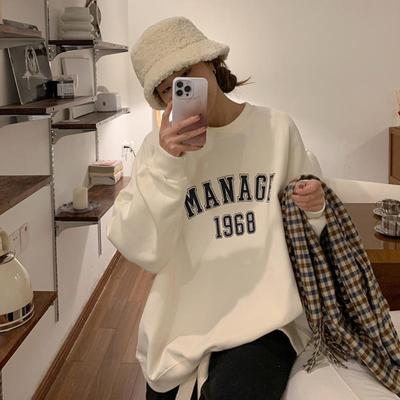 Letter Print Loose Large Size Round Neck Sweatshirt Women's Long Sleeve Top