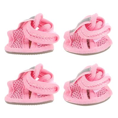 4pcs Summer Breathable Pets Dog Boots Mesh Sandals Dog Shoes Anti-slip Sneakers Pet Supplies (Pink) - Size 4