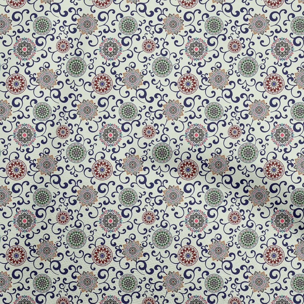 oneOone Cotton Flex Blue Fabric Asian Suzani  Fabric For Sewing Printed Craft Fabric By The Yard 40 Inch