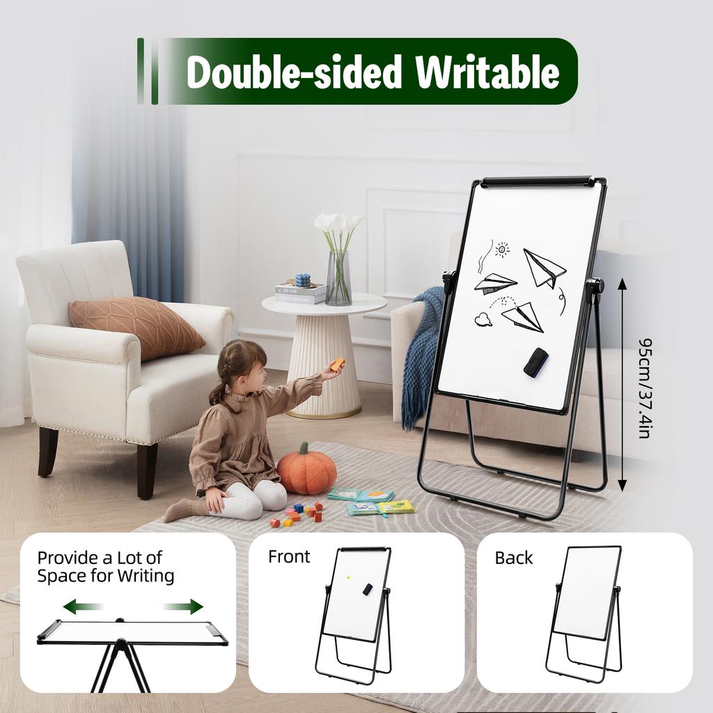 Double-Sided Dry Erase Board, 36x24 In Portable Whiteboard with Stand - Height Adjustable, 360° Rotating, for Office, Classroom