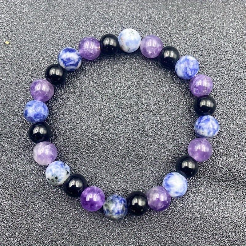 Natural Mixed Stone Beaded Bracelet with Amethyst, Sodalite & Black Onyx 8mm разноцветный