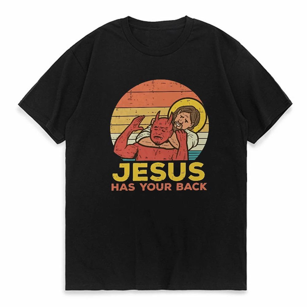 Jesus Has Your Back Jiu Jitsu Retro Christian T Shirts Women And Men Cotton Vintage Short Sleeve Tee Shirt