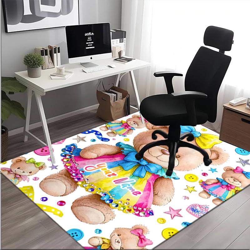 1PC Custom Name Colorful Teddy Bears Party Theme Floor Mat Ideal for Living Room, Game Rooms, Office, Bedroom,Floor Mat Playful Design
