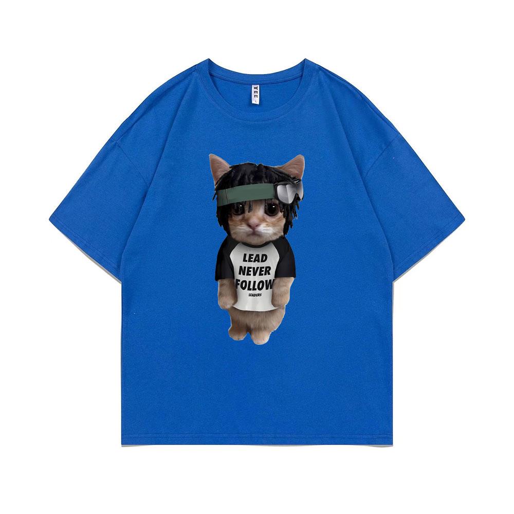 Rapper Chief Keef Kitty Lead Never Follow Printed T Shirt Male 100 Cotton Tshirt Unisex Funny Tees Unisexs Oversized Hip Hop Tshirt