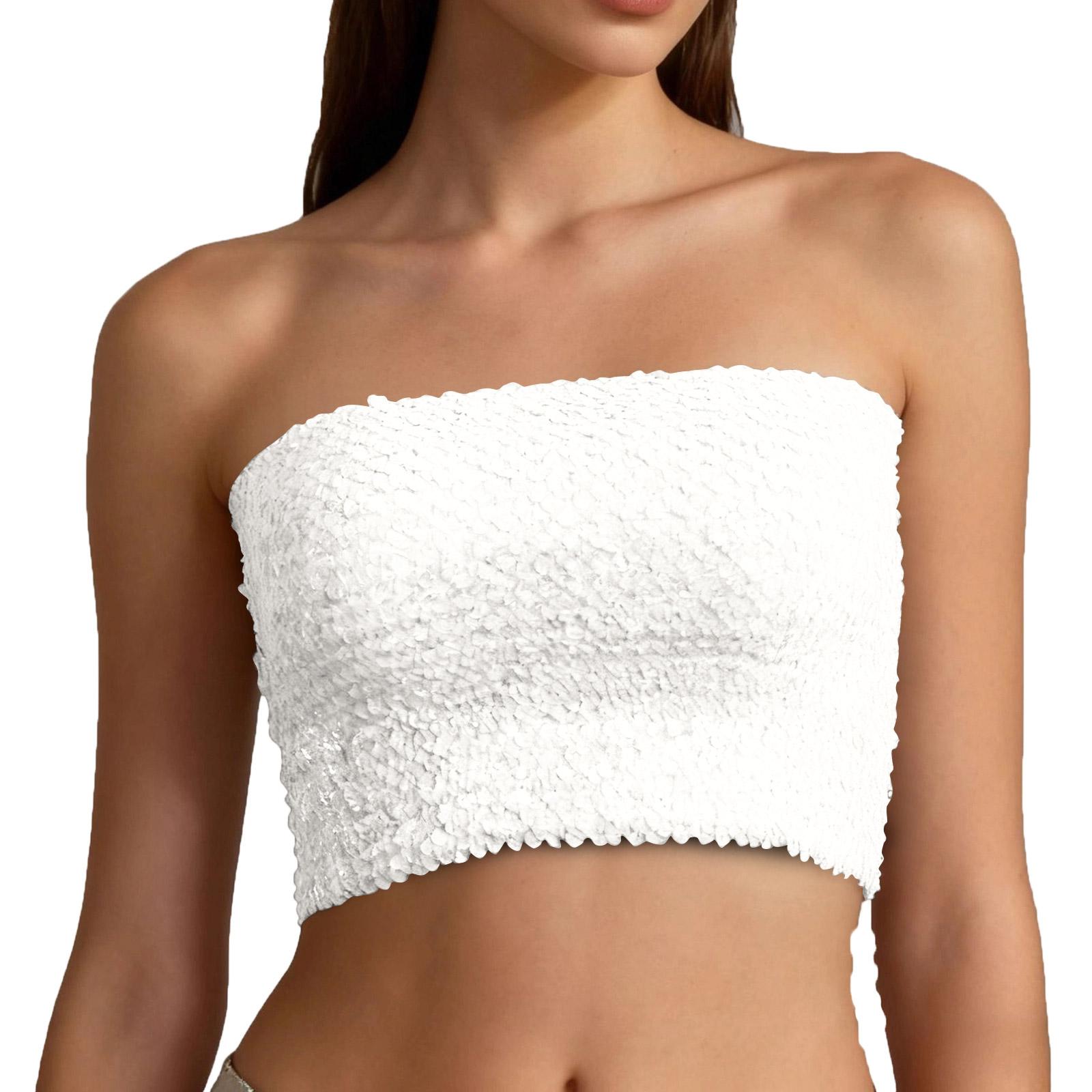 

Women s Fashionable And Sexy Sequined Strapless Top One Size білий