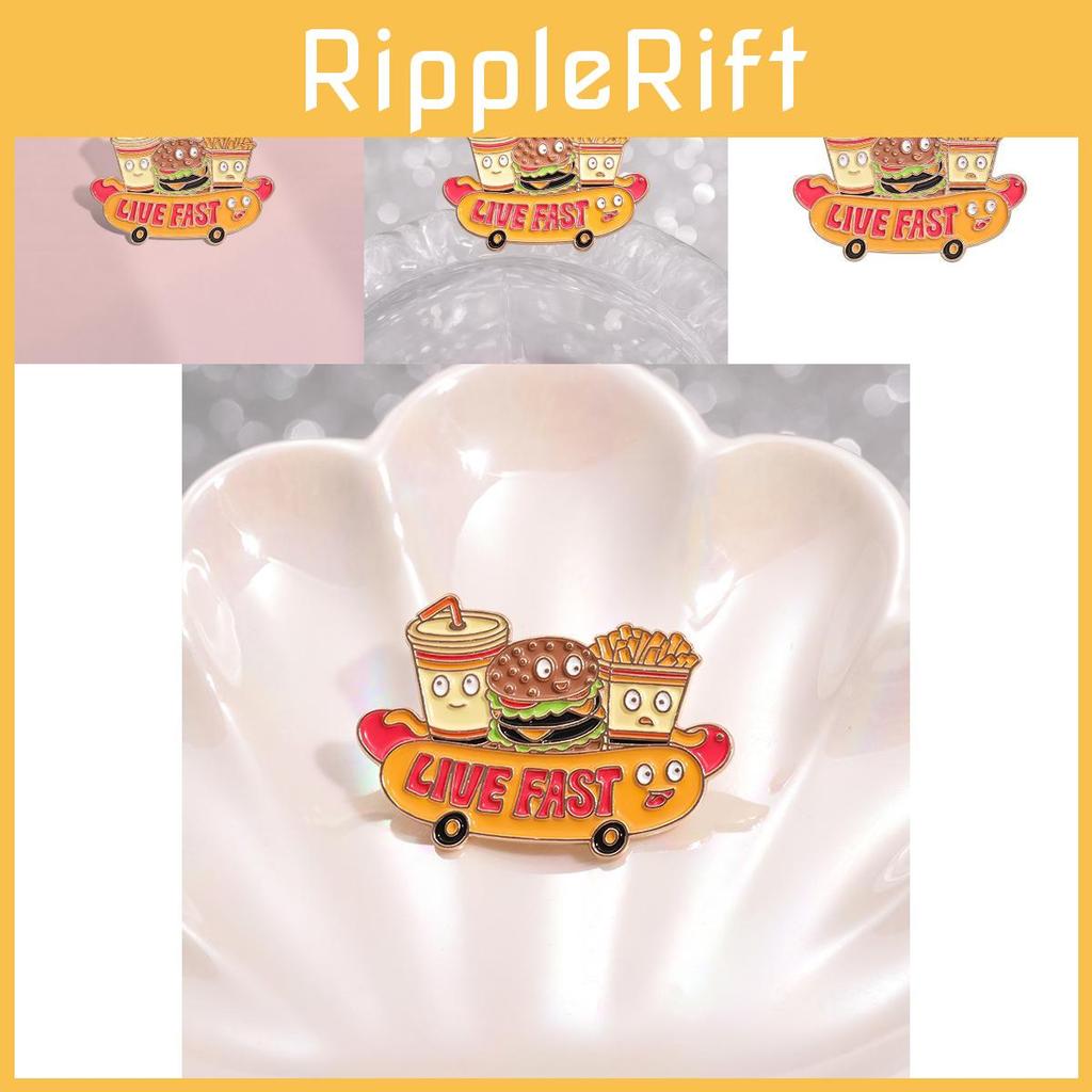 Unique Alloy Badge With Playful Cartoon Style Hamburger Fries Cola And Hot Dog Character