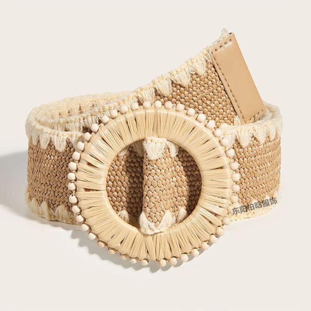 Woven Boho Straw Weave Belt Colorful Ethnic Style Waistband Bohemian Style Belt Dress Decoration