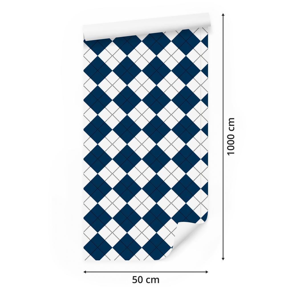 Basic Retro Checkered Wallpaper Navy Blue and White 50x1000