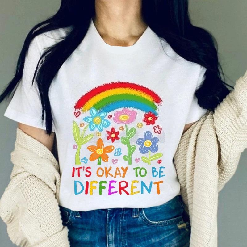 Rainbow Neurodiversity Tshirt It's Okay To Be Different Cute Flower Shirts Design Autism Awareness T-shirt Autism Mom Retro Tees