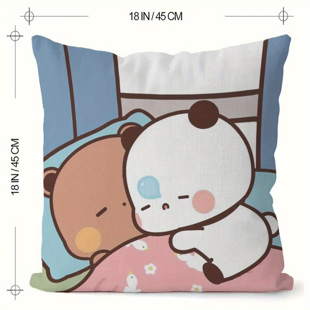 1Pc Bubu Dudu Panda 2D Printed Pillowcase, Polyester Zipper Cushion Cover, Machine Washable, Modern Home Sofa Decor