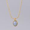 316L Stainless Steel New Fashion Fine Jewelry Oval Sea Blue Opal Beaded Charm Snake Chain Choker Necklaces Pendants For Women