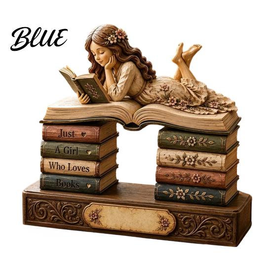 Bookish Gifts for Women Wooden Reading Girl Figurine Book Lovers, Personalized Desktop Bookshelf Decor with Ornaments Stacked Design Home Library
