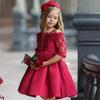 One-Shoulder-Spitze-Sling-Ärmel-Satin-Tutu-Kleid für Babys, elegantes Prinzessinnen-Party-Hochzeitskleid für Teenager-Mädchen, Rot, Grün, Weiß, 3–10 Jahre