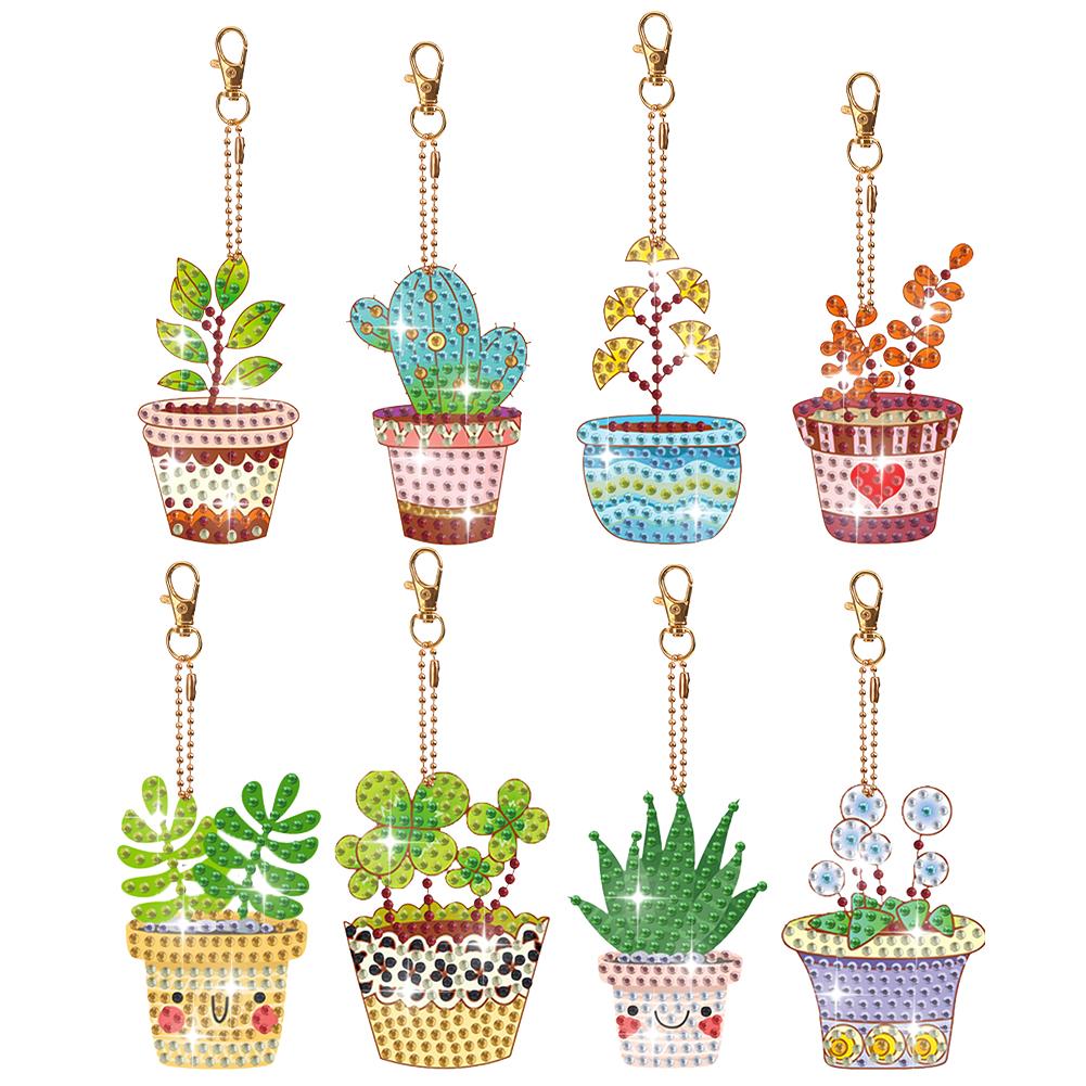 8Pcs Double Sided Special Shaped Cartoon Pattern Diamond Art Keyring Diamond Painting Art Keychain Pendant DIY Crafts Decor